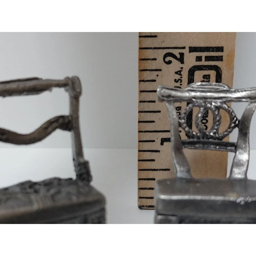 Vintage Miniature Pewter Chairs Set of 8 Victorian Dollhouse Furniture Six Trees